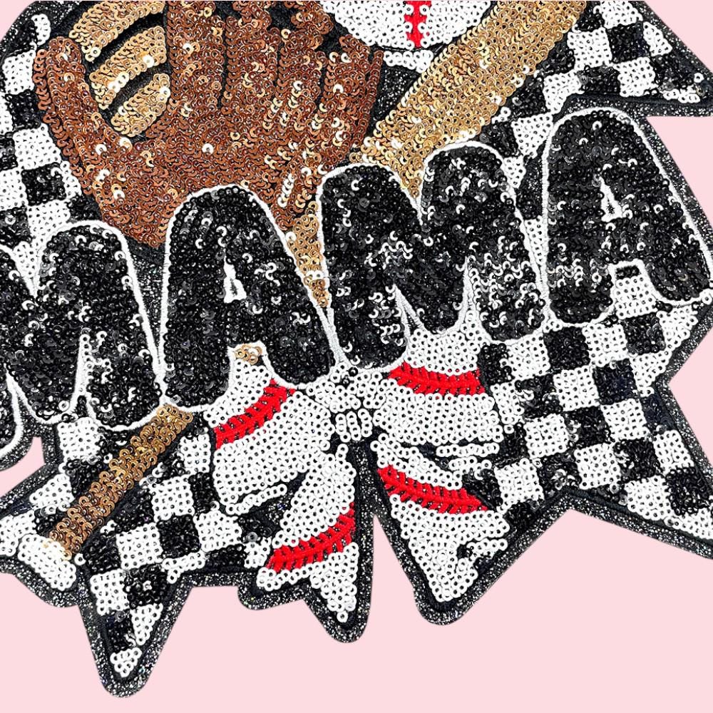 Baseball Mama Checkered Sequin Iron On Patch